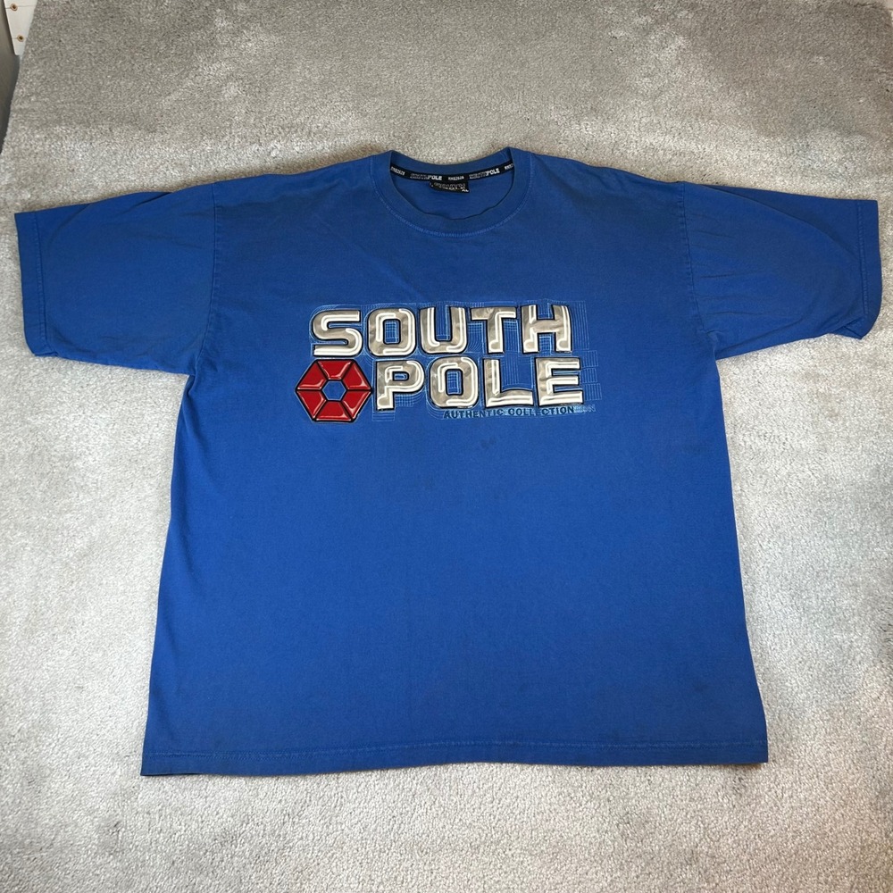 Vintage Y2K Southpole Graphic T-Shirt Mens XL Blue Authentic Puff Print Tee